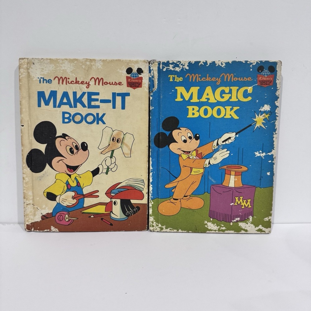 Vintage 1974 Disney's The Mickey Mouse Make-It‎ & Magic Books HC